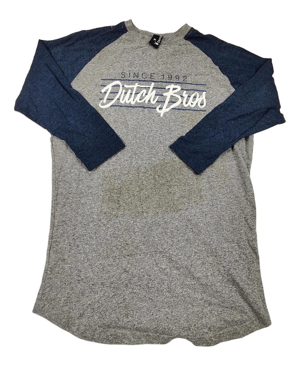Dutch Bros Shirt Mens Medium Gray 3/4 Sleeve Raglan Logo Graphic Tee Coffee